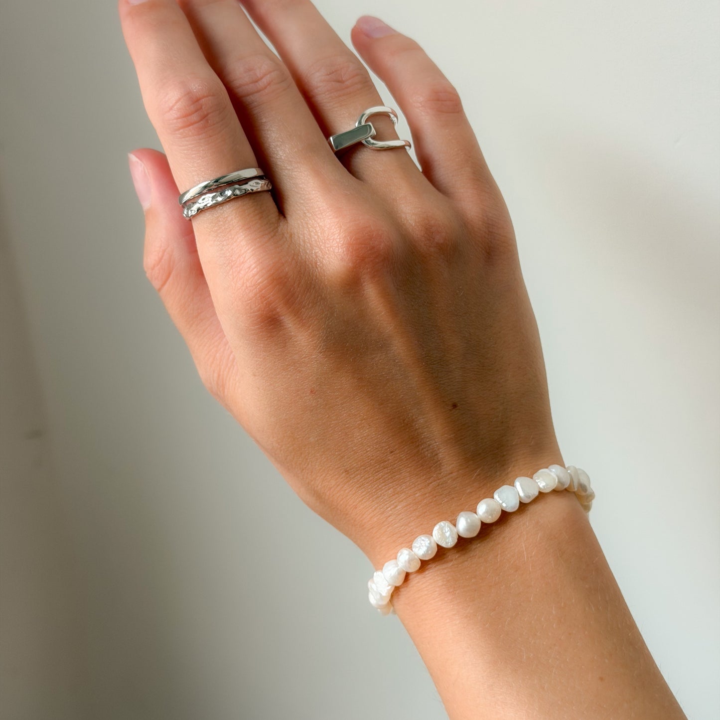 Sterling Silver Rhodium Plated Pearl Bracelet