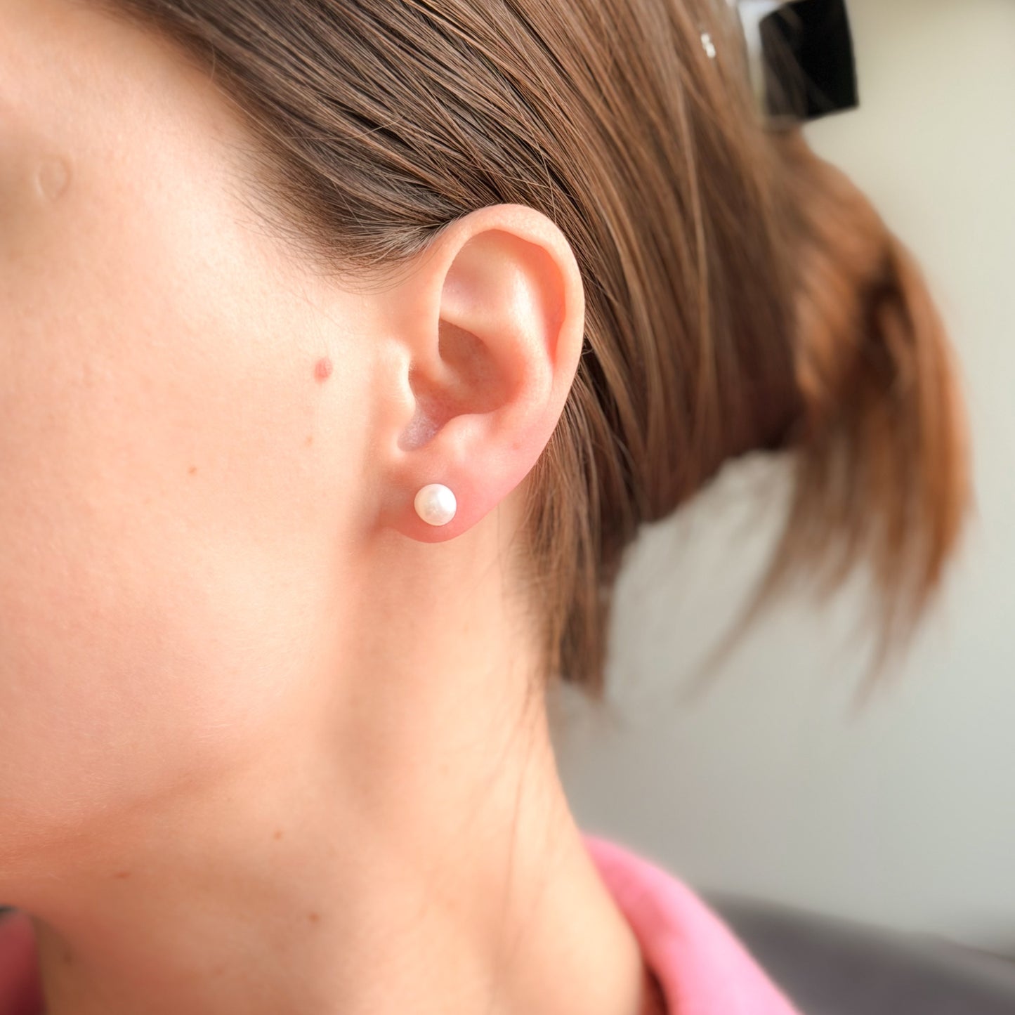 Sterling Silver Rhodium Plated Pearl Studs