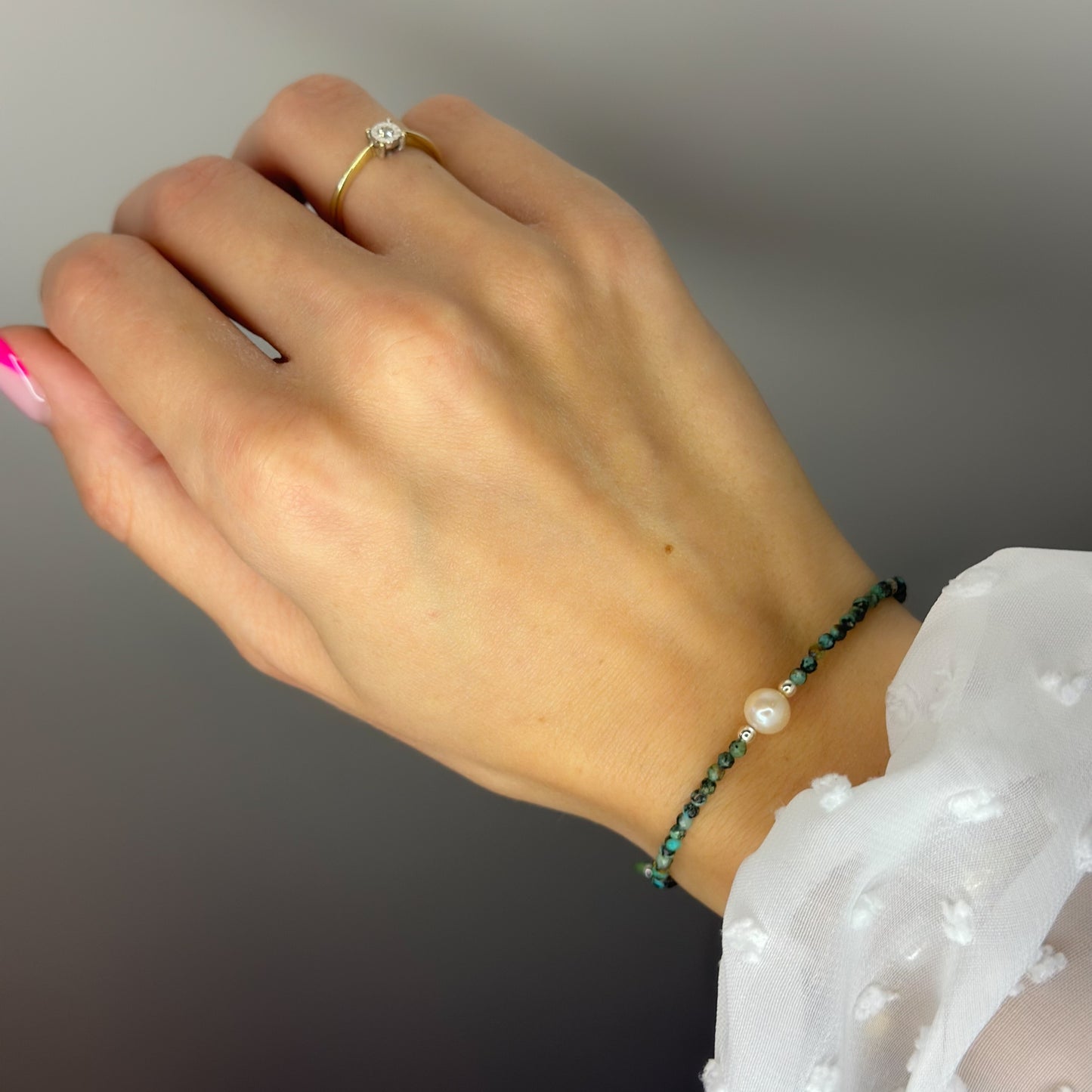 Turquoise Stone Bracelet with Freshwater Pearl