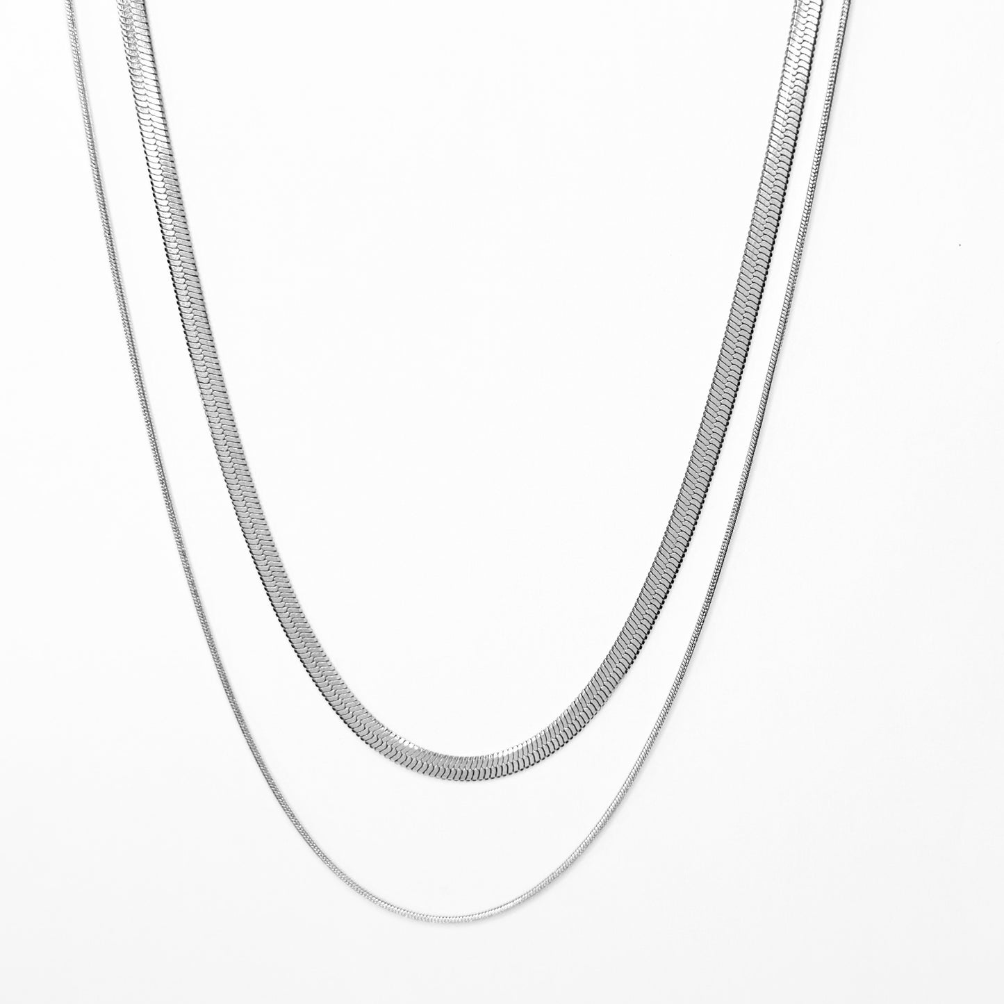 Plieninė dviguba grandinėlė "Flat Chain & Diamond Cut Snake"