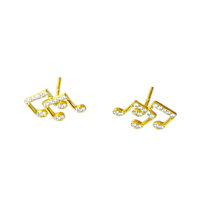 Sterling Silver Rhodium Plated CZ Music Note Studs
