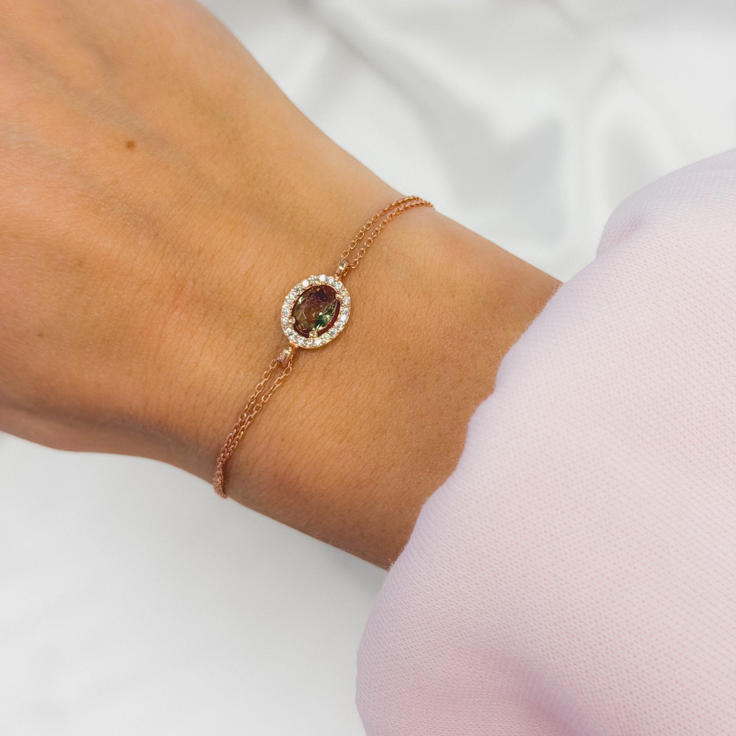 Sterling Silver Rose Gold Plated Oval Zultanite Bracelet