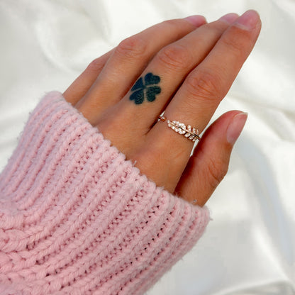 Sterling Silver Rose Gold Plated CZ Leaf Ring