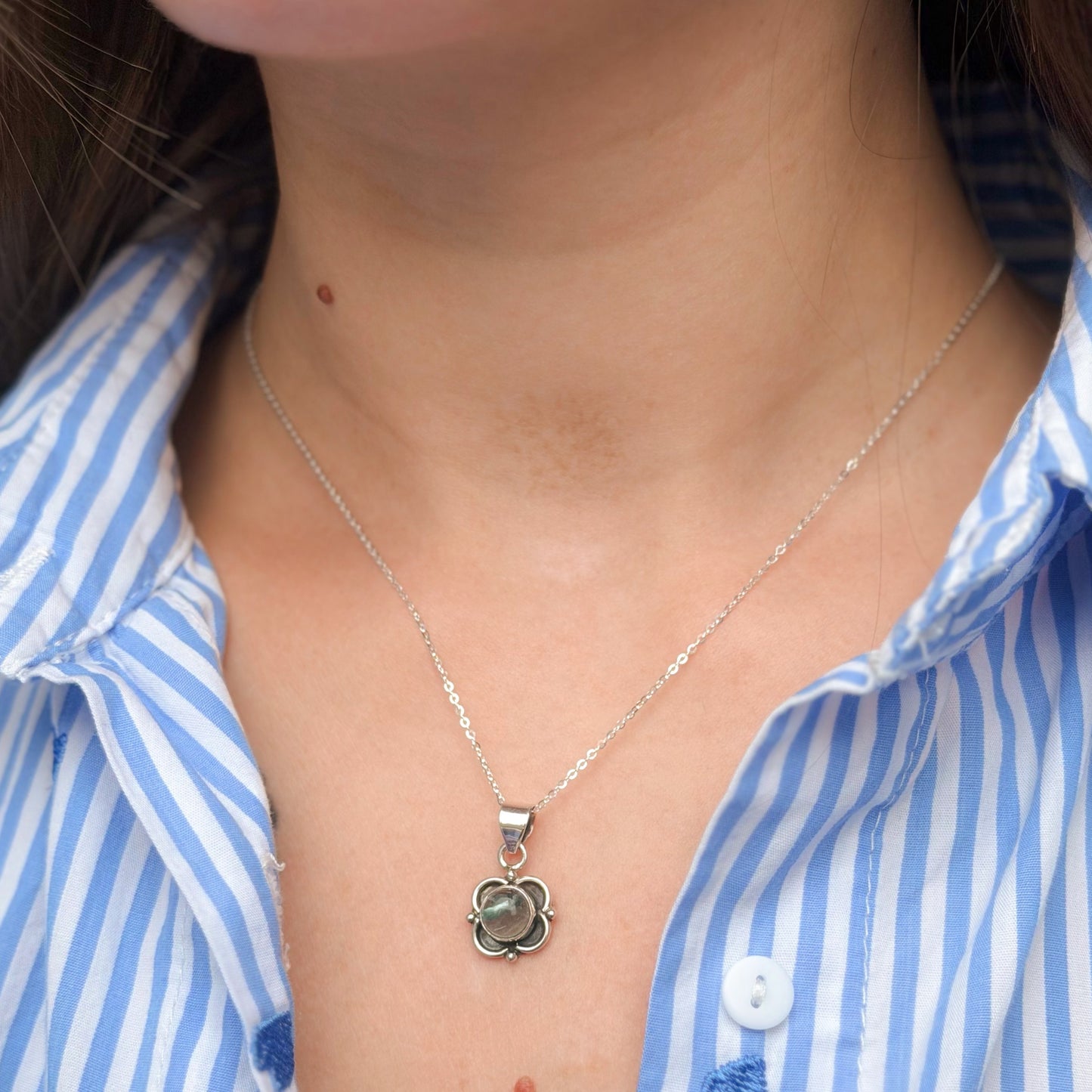 Sterling Silver Apatite Flower Pendant Necklace