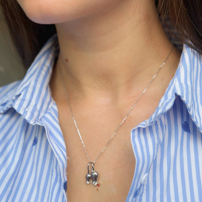 Sterling Silver Rhodium Plated Tulip Necklace