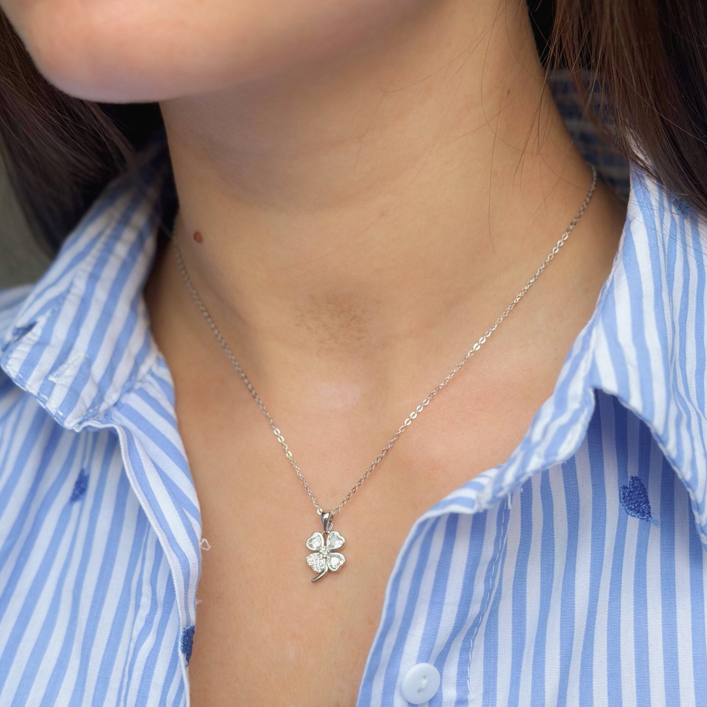 Sterling Silver Gold Plated CZ Clover Necklace