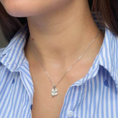 Sterling Silver Gold Plated CZ Clover Necklace