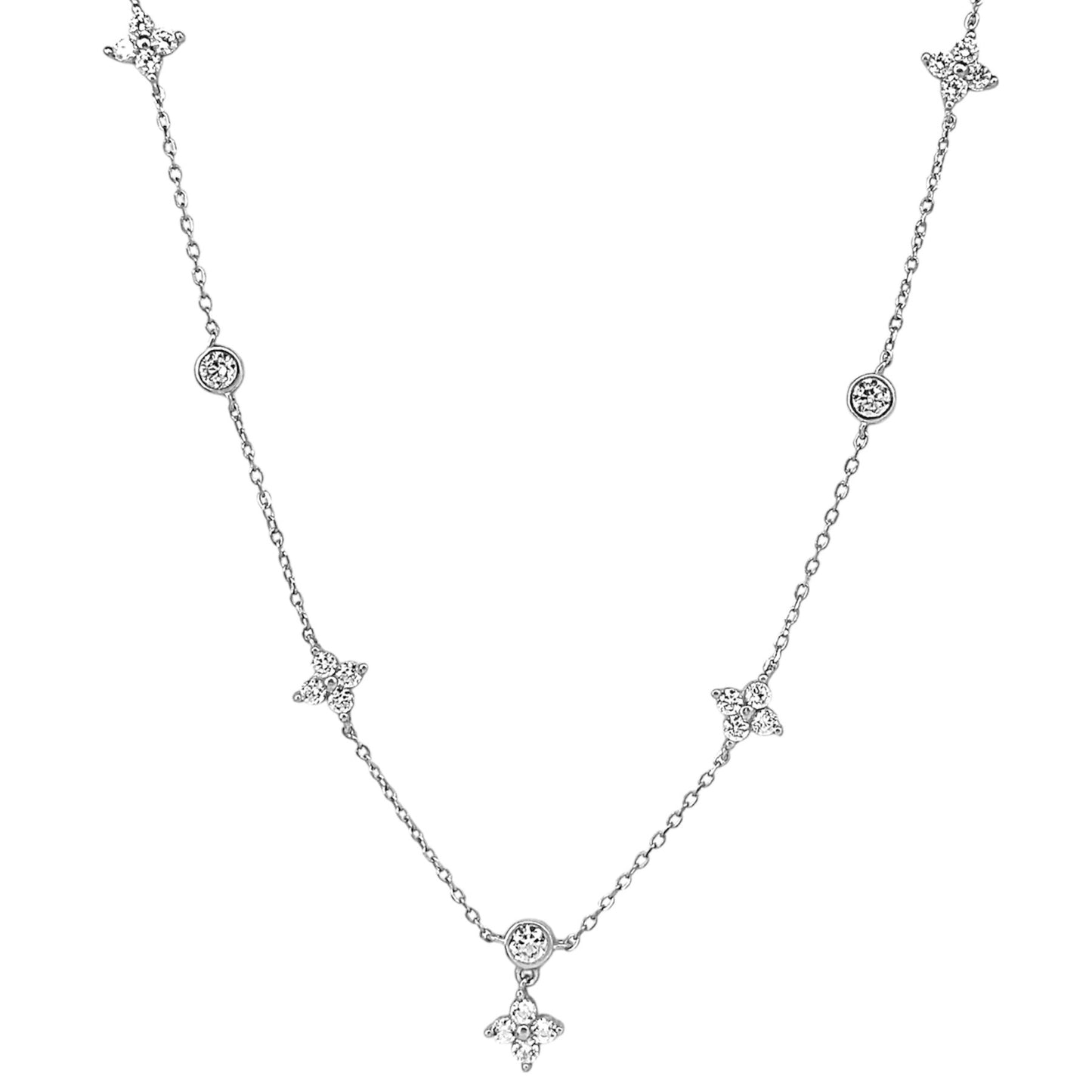 Sidabrinis pakabukas "Gėlytės" su cirkoniais ir grandinėle