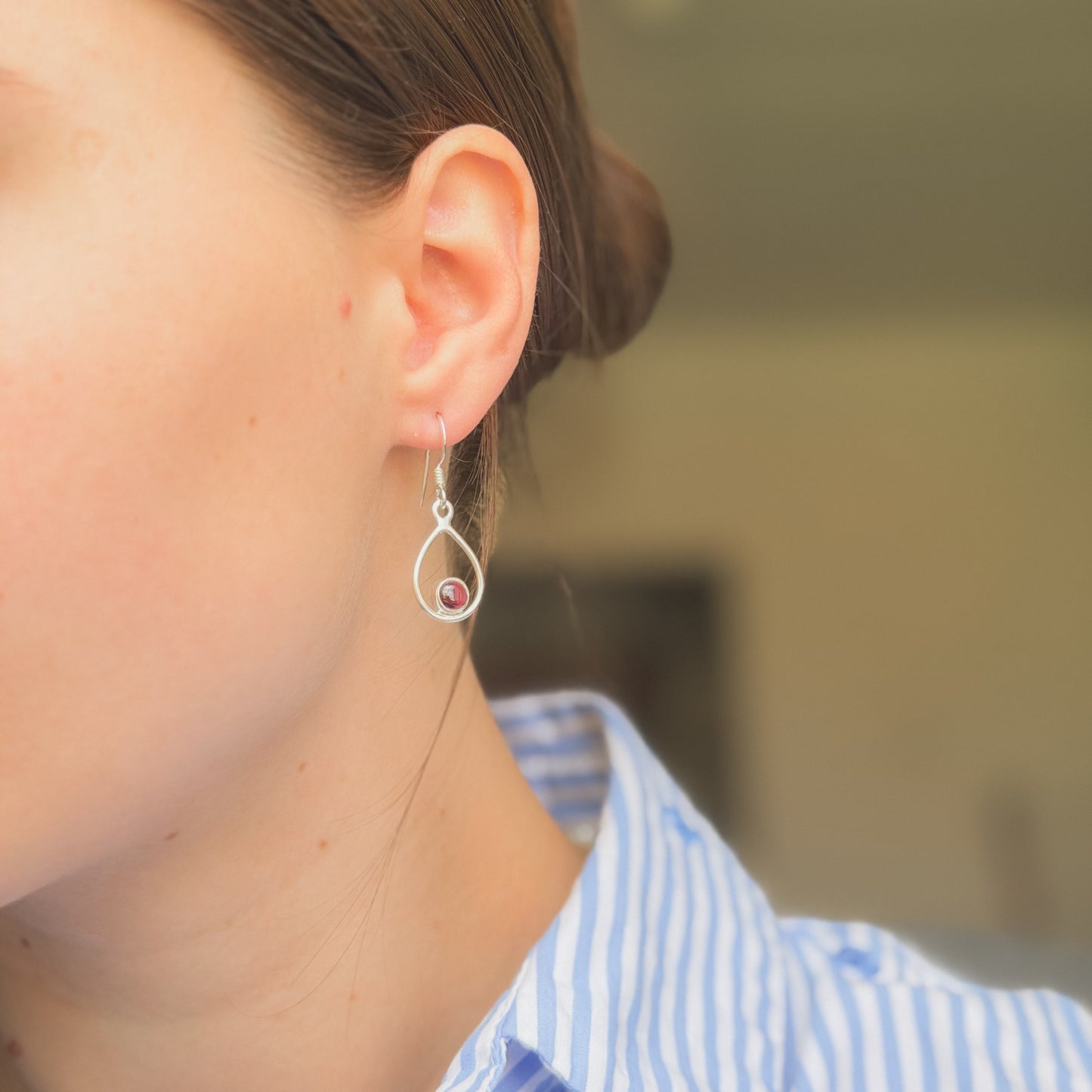 Sterling Silver Garnet Drop Earrings