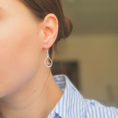 Sterling Silver Garnet Drop Earrings