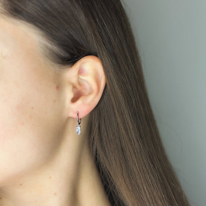 Sterling Silver Rhodium Plated Hoops with Charms