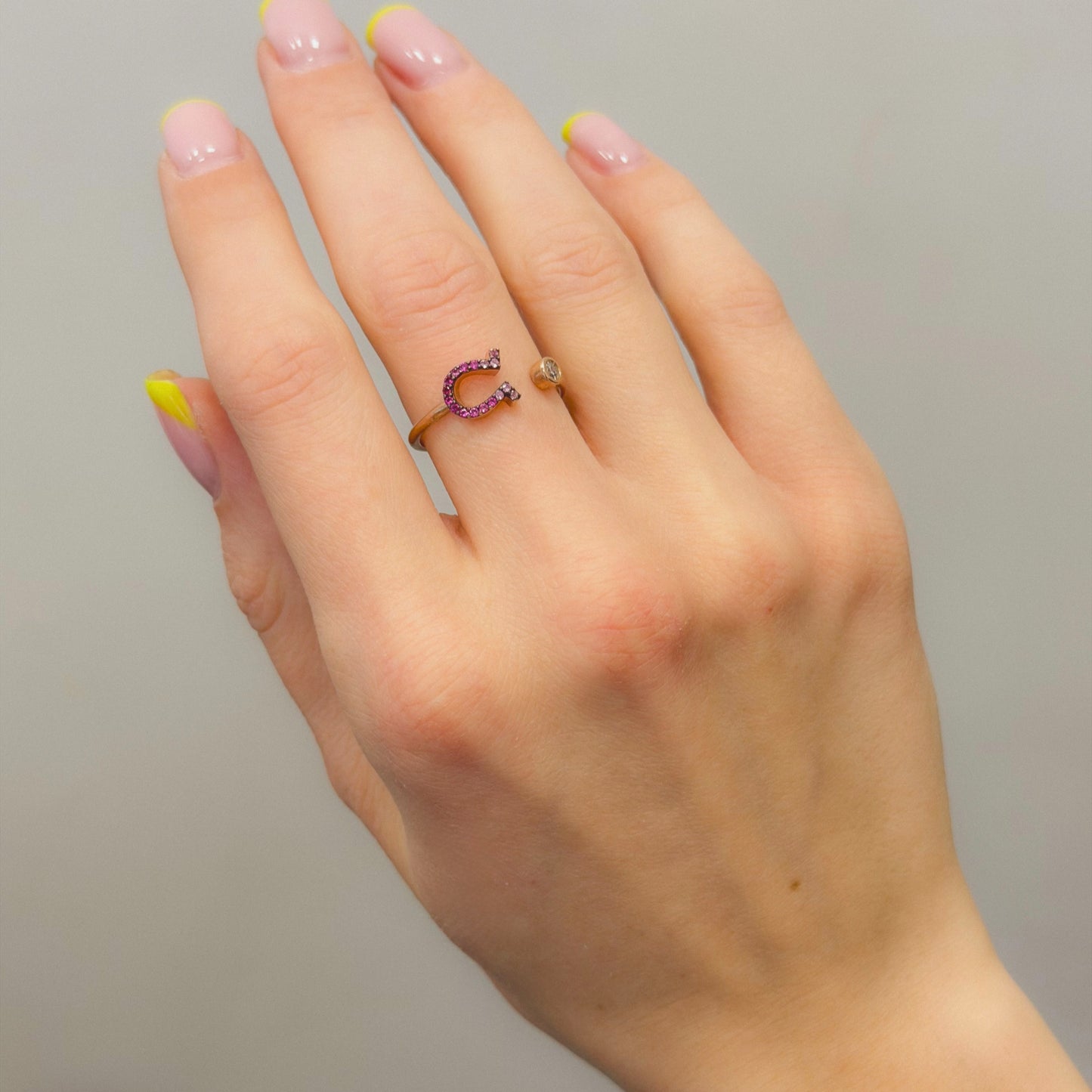 Sterling Silver Rose Gold Plated CZ Horseshoe Ring