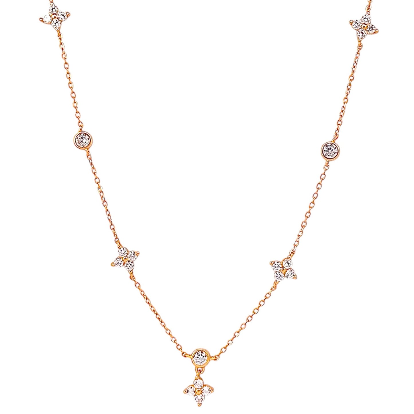 Sidabrinis pakabukas "Gėlytės" su cirkoniais ir grandinėle