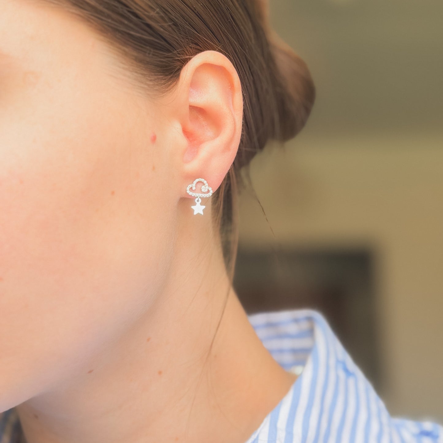 Sterling Silver Rhodium Plated CZ Cloud Stud Earrings