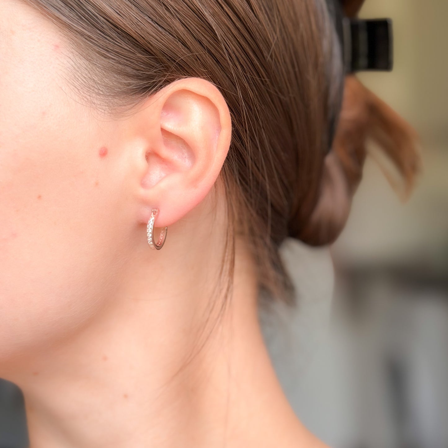 Sterling Silver Rhodium Plated CZ English Lock Earrings