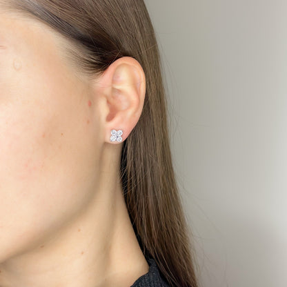 Sidabriniai rodžiuoti auskarai su cirkoniu "Keturlapis dobilas"