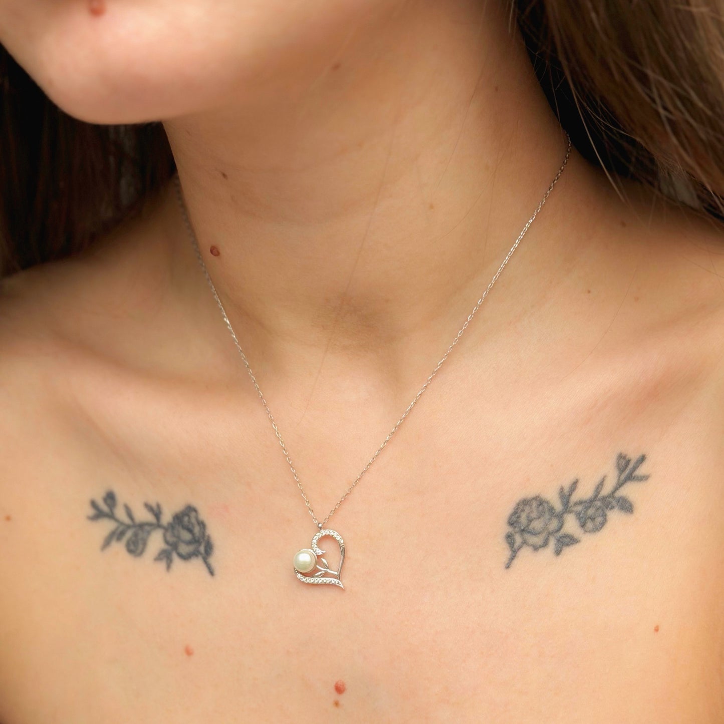 Sterling Silver Rhodium Plated Heart Necklace