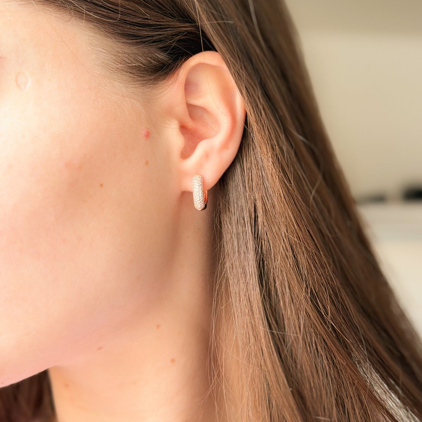Sterling Silver Rose Gold Plated CZ Hoops