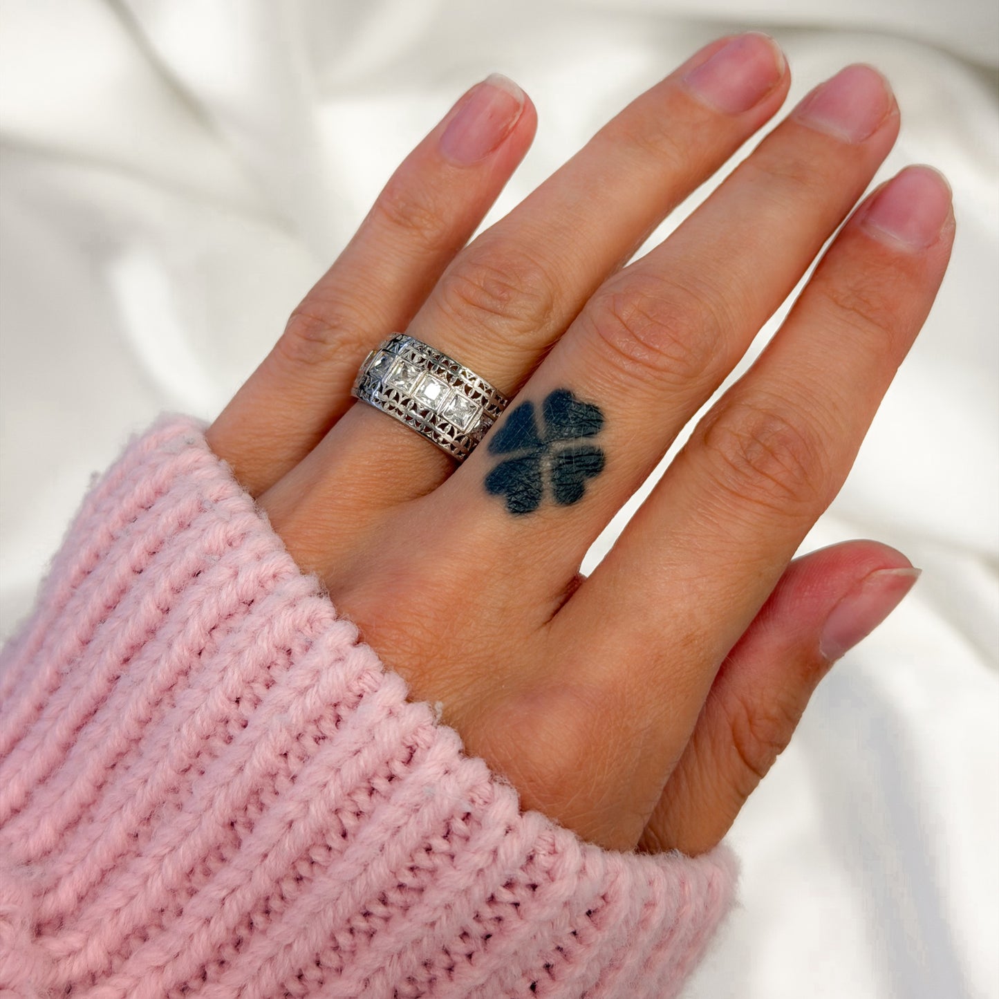 Sterling Silver Rhodium Plated Wide Band Ring