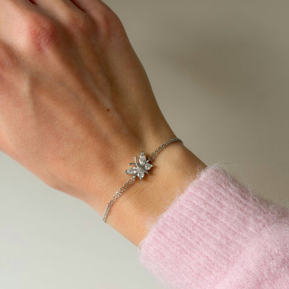 Sterling Silver Rhodium Plated CZ Butterfly Bracelet