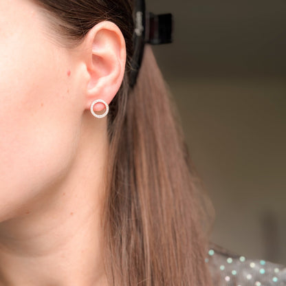 Sterling Silver Rose Gold Plated CZ Circle Studs