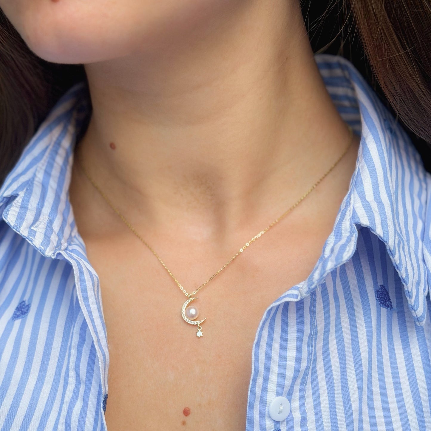 Sterling Silver Gold Plated Pearl & CZ Necklace