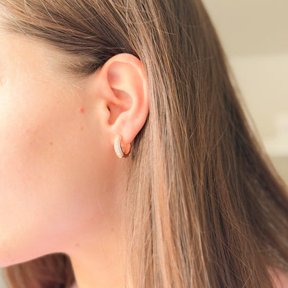 Sterling Silver Rose Gold Plated CZ Hoops