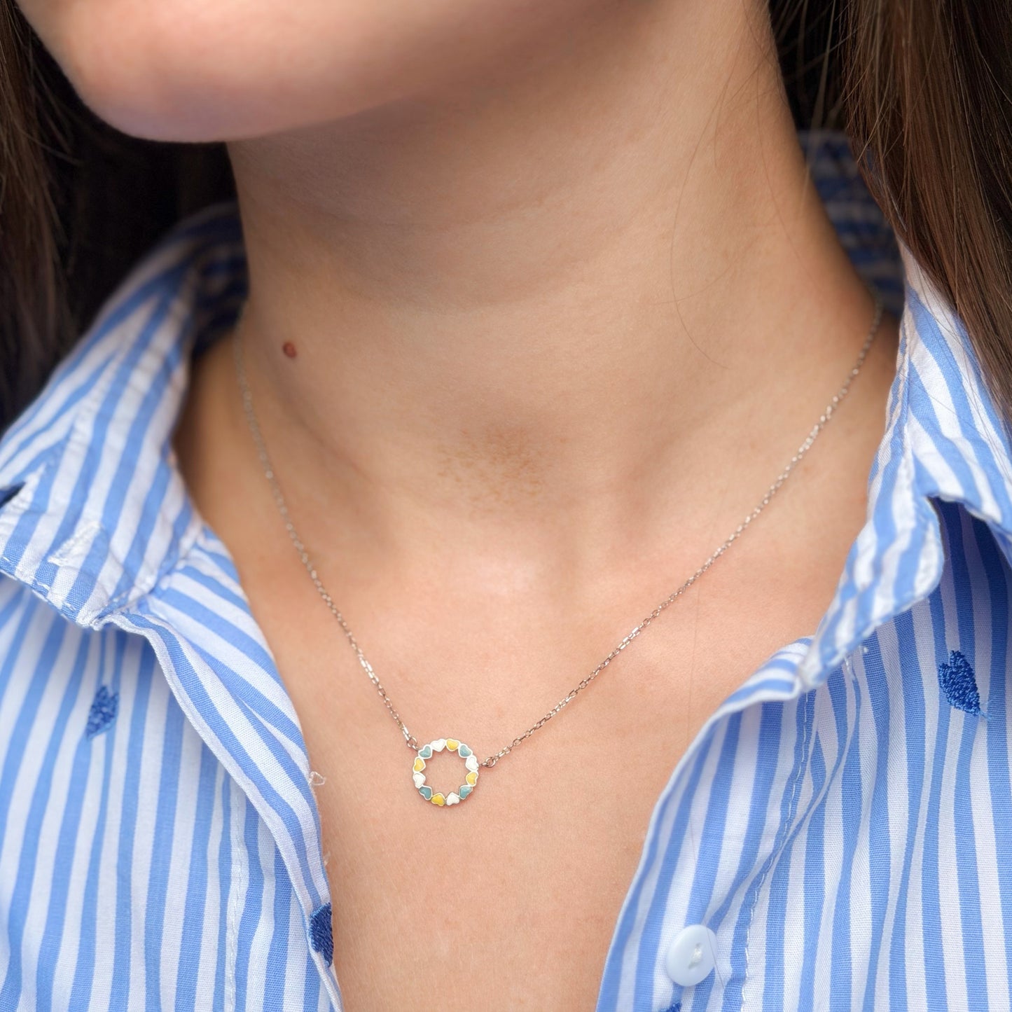Sterling Silver Rhodium Plated Enamel Circle Necklace