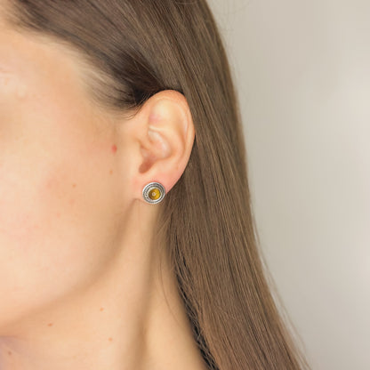 Sidabriniai auskarai su apvaliu tigro akies akmeniu