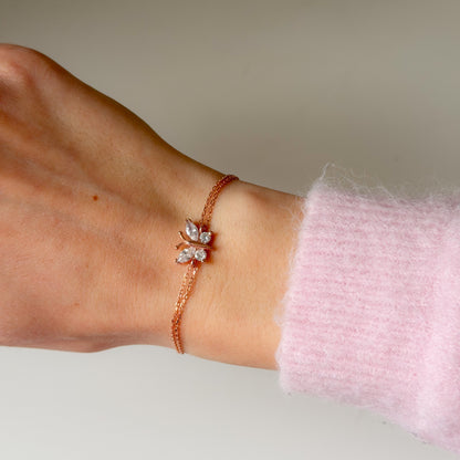 Sterling Silver Rose Gold Plated CZ Butterfly Bracelet