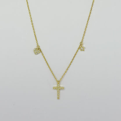 Sidabrinis auksuotas kryželis su cirkoniais ir grandinėle