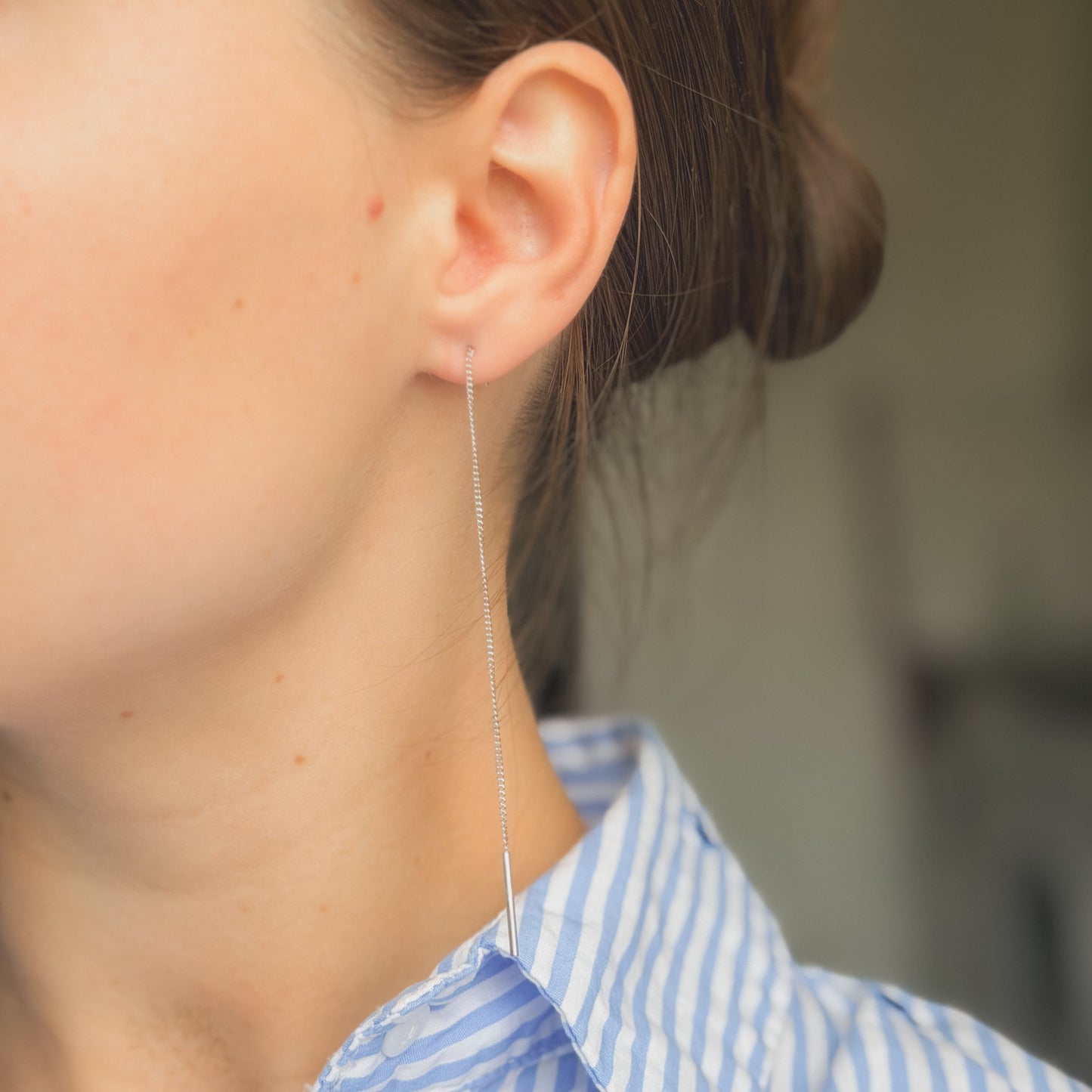 Sterling Silver Rhodium Plated Chain Drop Earrings