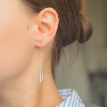 Sterling Silver Rhodium Plated Chain Drop Earrings