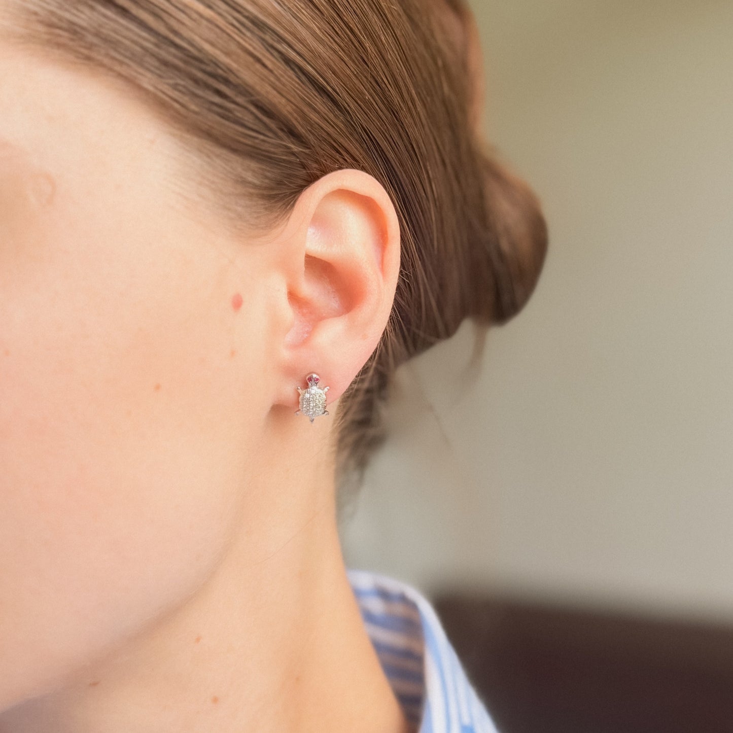 Sterling Silver Rhodium Plated CZ Turtle Studs