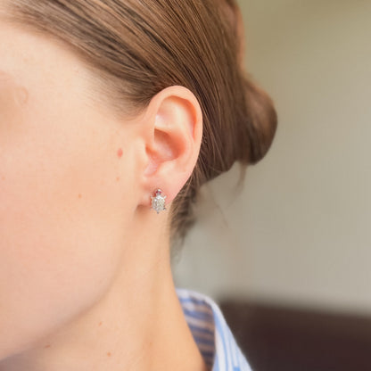 Sterling Silver Rhodium Plated CZ Turtle Studs