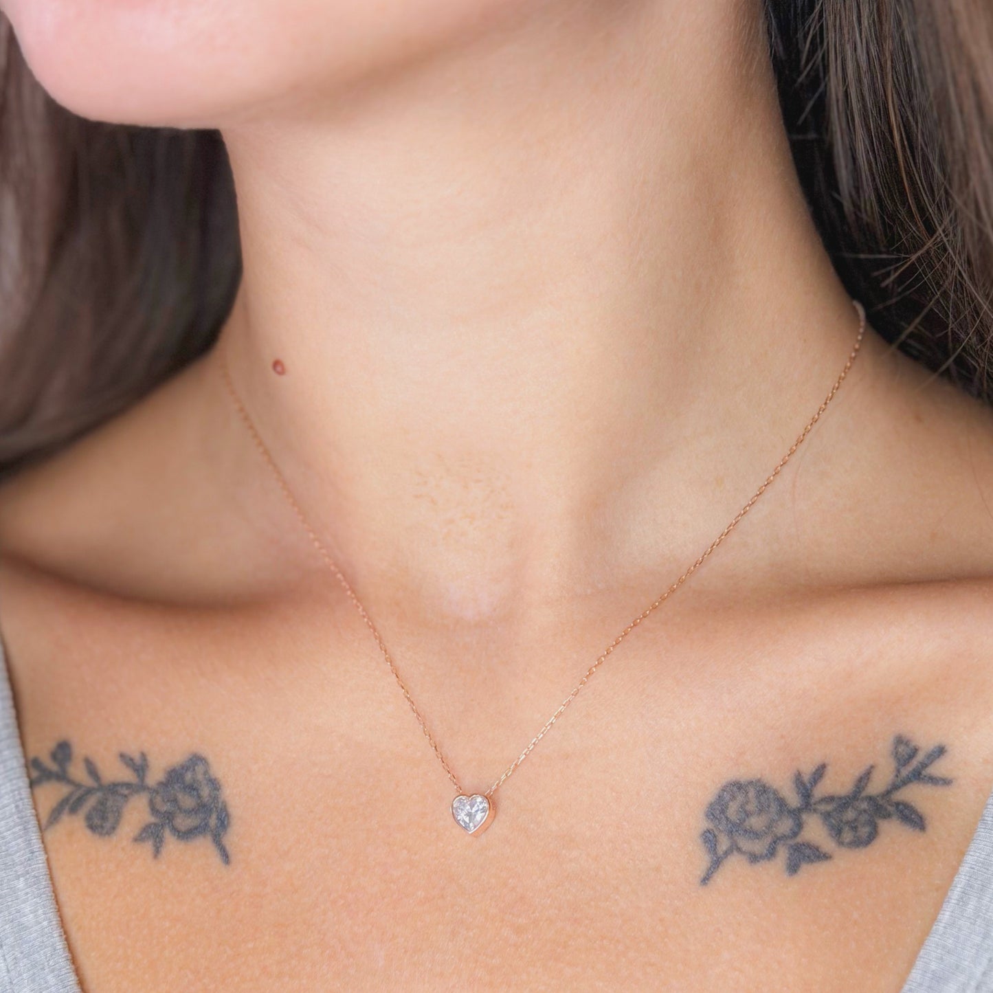Sterling Silver Rose Gold Plated CZ Heart Necklace
