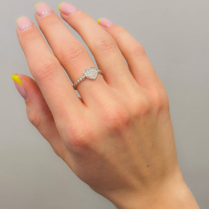 Sterling Silver Rhodium Plated Heart Ring