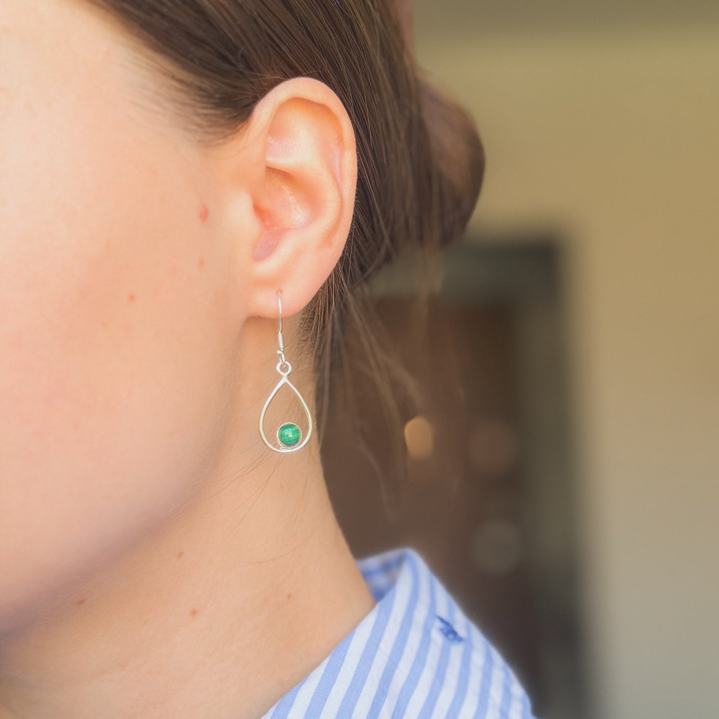 Sterling Silver Malachite Drop Earrings