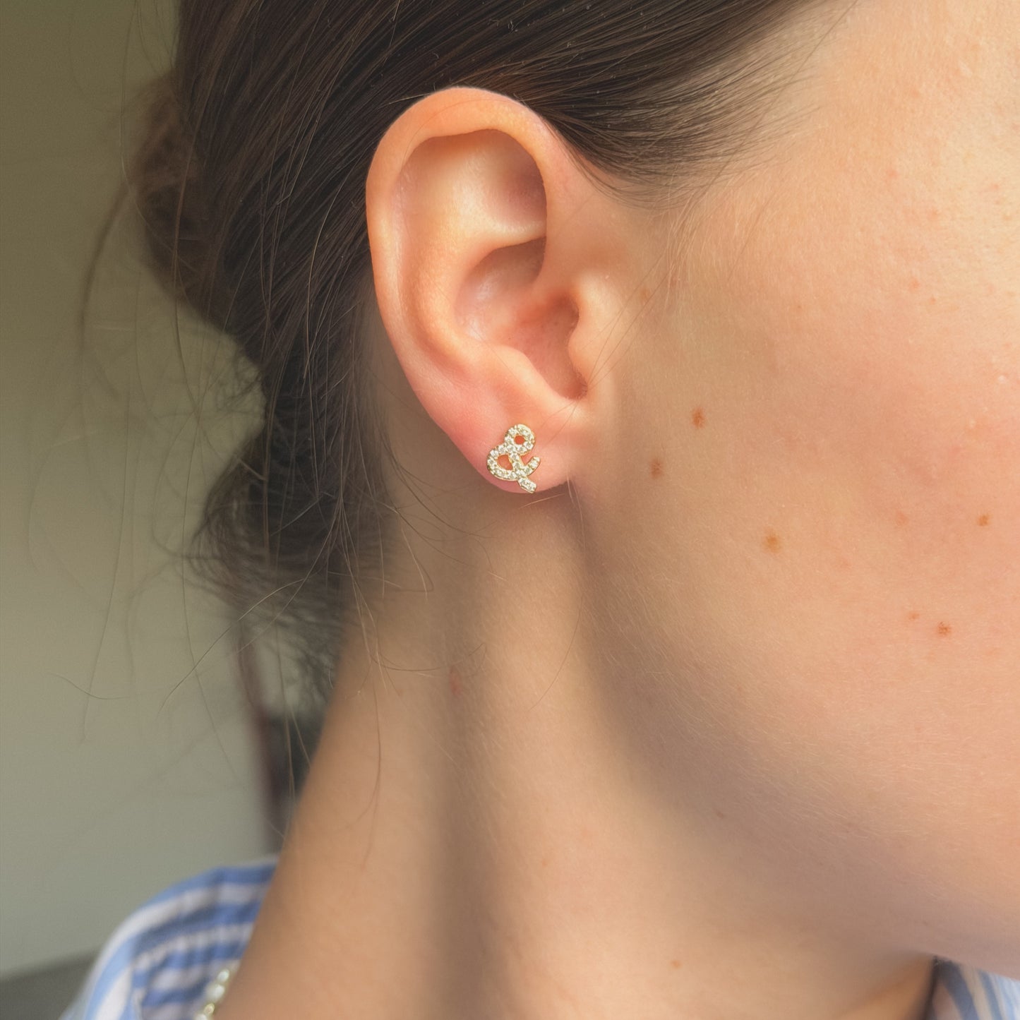Sterling Silver Gold Plated CZ "& ?" Studs