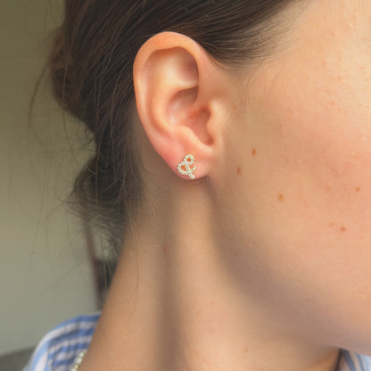Sterling Silver Gold Plated CZ "& ?" Studs