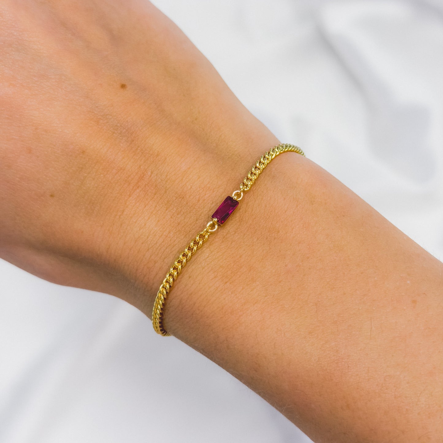 Sterling Silver Gold Plated Ruby CZ Bracelet