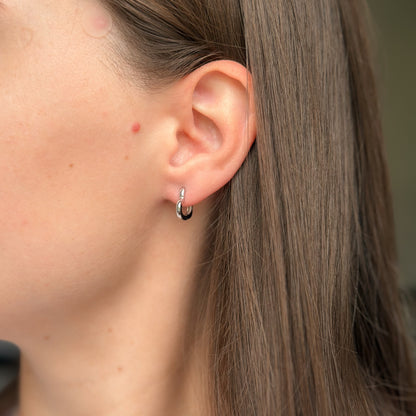 Sterling Silver Rhodium Plated Heart Hoops