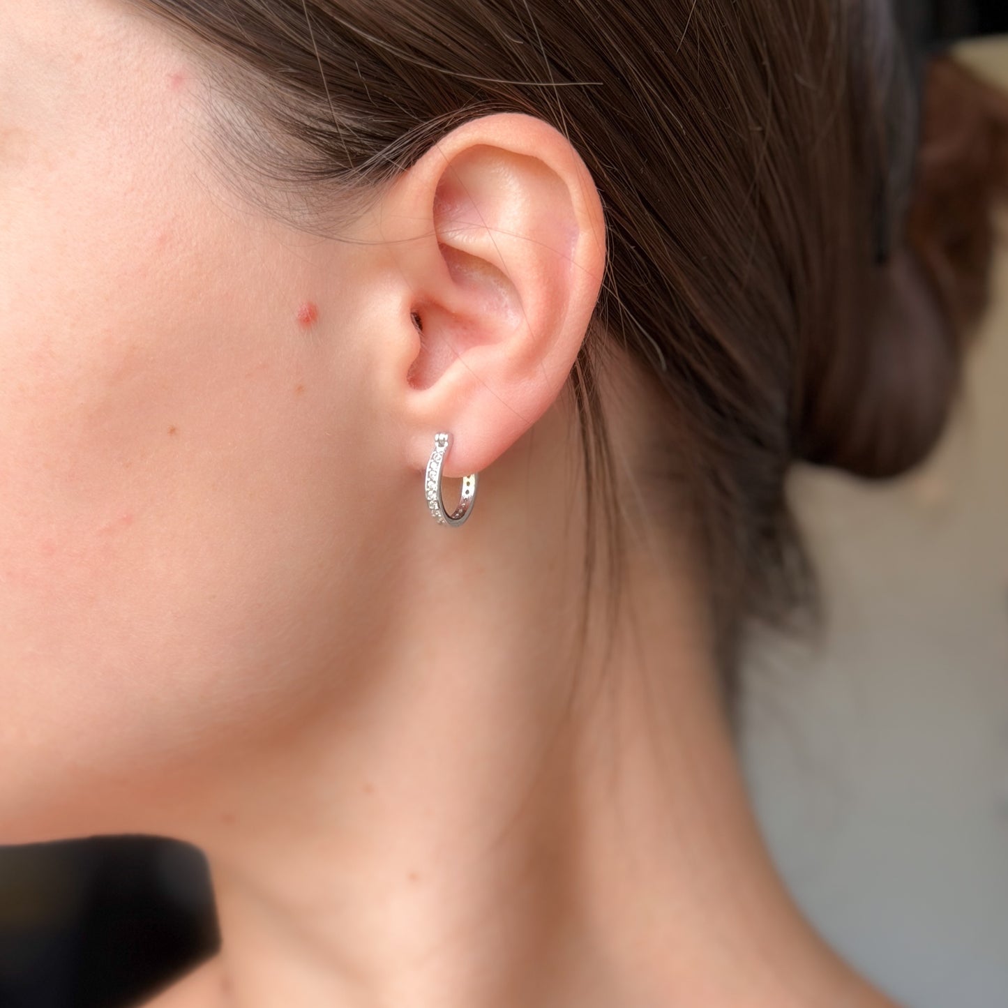 Sterling Silver Rhodium Plated CZ English Lock Earrings
