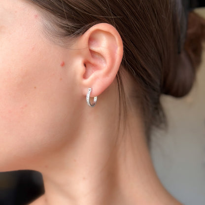 Sterling Silver Rhodium Plated CZ English Lock Earrings