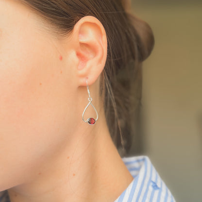 Sterling Silver Garnet Drop Earrings