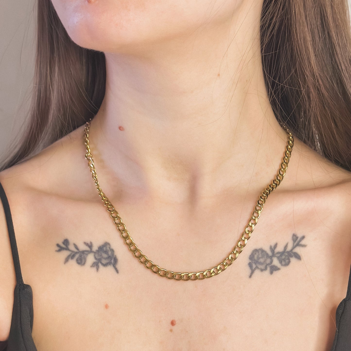 5mm pločio auksuota grandinėlė "Curb"