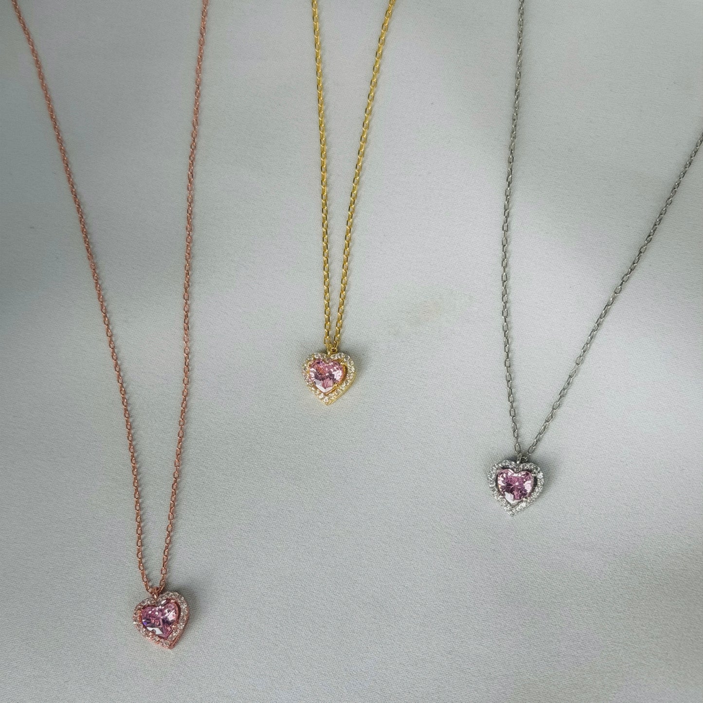 Sterling Silver Gold Plated CZ Heart Pendant Necklace