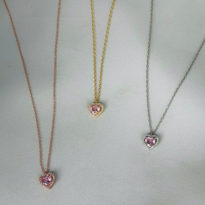Sterling Silver Gold Plated CZ Heart Pendant Necklace
