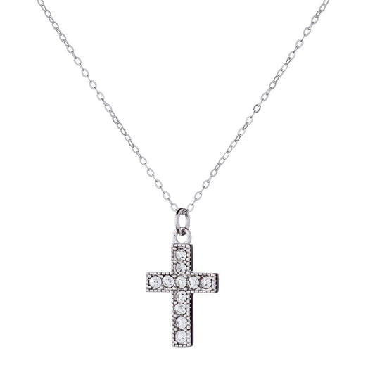 Sidabrinis rodžiuotas kryželis su cirkoniais ir grandinėle