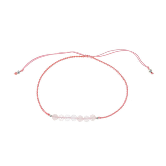 Siūlo apyrankė su rožinio kvarco akmenukais